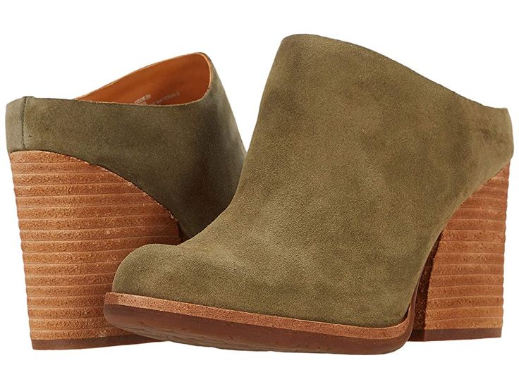 Kork-Ease Challis - Women's Clog Shoes : Green (Herb) Suede : Give yourself a confidence boost with the Kork-Ease Challis heeled mule. The slip-on heel has a backless design with a soft leather upper for an easy-to-wear silhouette. Synthetic lining and footbed. Sculpted stacked heel. Man-made outsole. Imported. Measurements: Heel Height: 3 1 4 in Weight: 13 oz Product measurements were taken using size 8.5, width M. Please note that measurements may vary by size. Weight of footwear is based on a Casual Slip-on Mules With Padded Heel, Casual Closed Toe Mules With Sculpted Heel, Casual Mules With Contrasting Block Heel, Suede Mules With Sculpted Heel And Round Toe, Fall Open Heel Mules With Sculpted Heel, Fall Mules With Stacked Heel And Open Heel, Open Heel Mules With Stacked Heel For Work, Fall Open Heel Mules With Stacked Heel, Fall Mules With Sculpted Open Heel