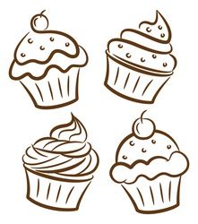 cupcakes with icing and sprinkles drawn in brown on white