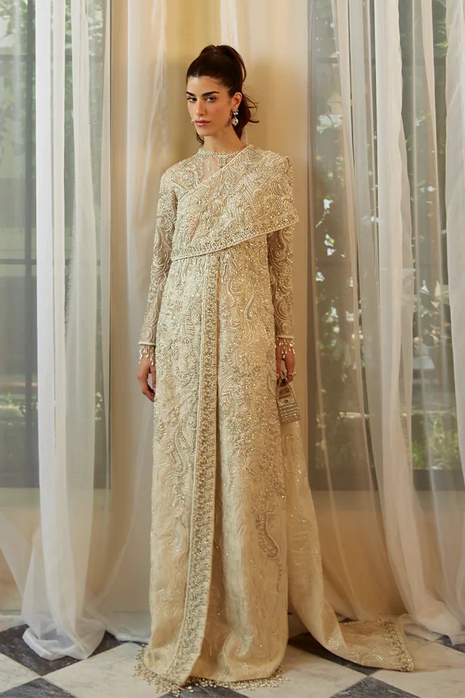 Embellished Front Open Gown Pakistani Wedding Dress Front Open Gown, Gown Pakistani, Pakistani Gown, Raw Silk Pants, Luxury Pret, Raw Silk Fabric, Pakistani Wedding Dress, Organza Dress, Pakistani Wedding Dresses