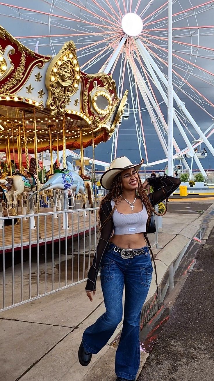 County Fair Outfit Ideas, Rodeo Style Outfits, Rodeo Outfits For Black Women, Black Cowgirl Aesthetic, Cowgirl Outfits Black Women, Fair Outfit Ideas Carnival, County Fair Outfit, State Fair Outfits, Black Cowgirl Outfit