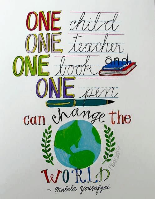 a poster with the words one child, teacher, look pen and change the world