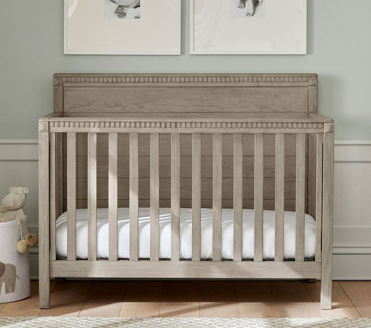 Rory 4-in-1 Convertible Baby Crib Pottery Barn Crib, Mattress Platform, 4 In 1 Crib, Extra Wide Dresser, Wood Crib, Baby Cribs Convertible, Dentil Moulding, Weathered White, Nursery Baby Room