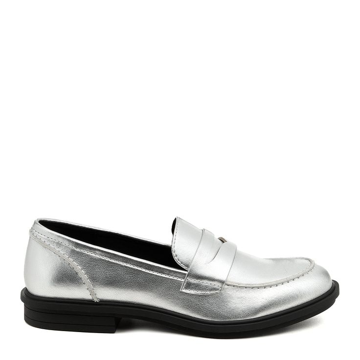 Gabby Silver Loafer Rcket Dog Trendy Synthetic Slip-ons For Fall, Classic Flat Slip-ons For Fall, Classic Winter Slip-on Loafers, Classic Silver Loafers For Spring, Silver Classic Loafers For Spring, Trendy Fall Slip-ons In Synthetic Material, Trendy Fall Synthetic Slip-ons, Casual Synthetic Loafers For Fall, Silver Classic Flats For Spring