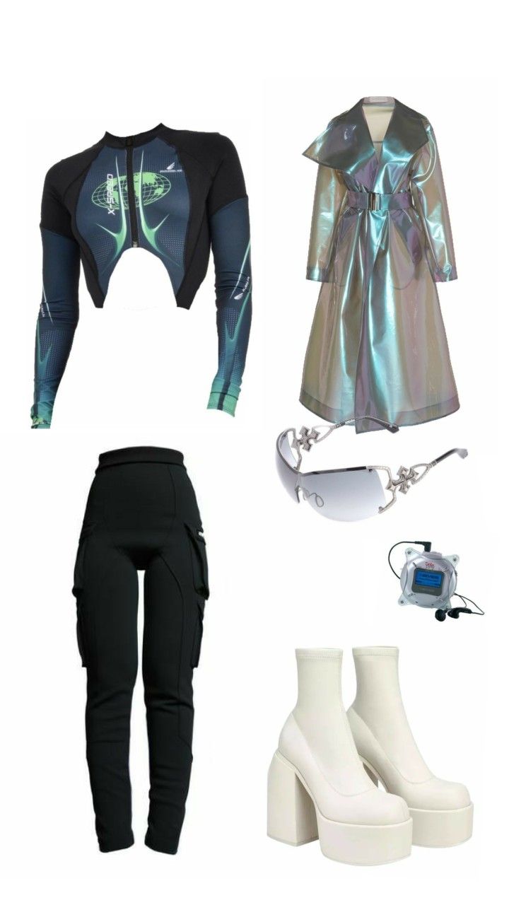 Futuristic Minimalism Outfit, Futuristic Aesthetic Outfit, Science Fiction Outfit, Futurism Outfit, Futuristic Outfit Ideas, Y3k Fashion, Futuristic Aesthetic Future Fashion, Futuristic Outfits Women, Alien Outfit Ideas