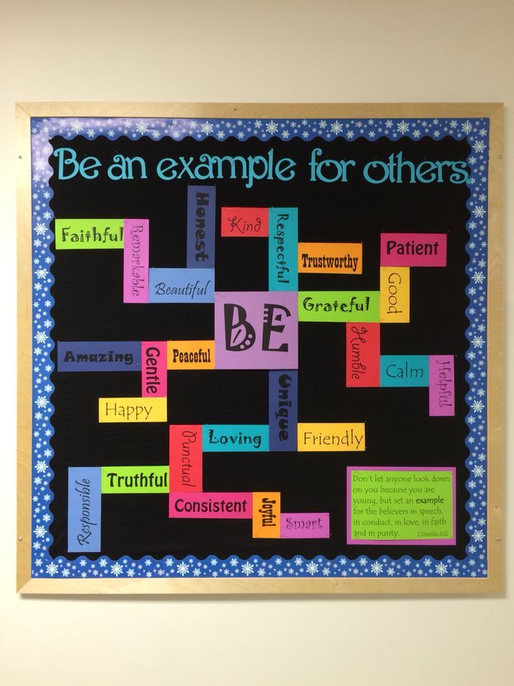 a bulletin board with words on it that say be an example for others