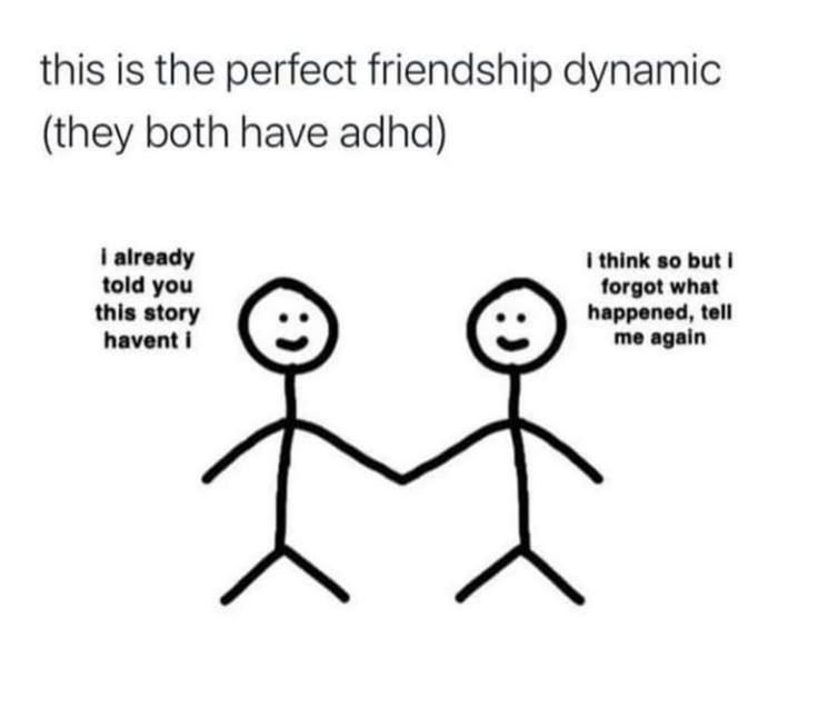 two stick figures holding hands with the words, this is the perfect friend dynamic they both have