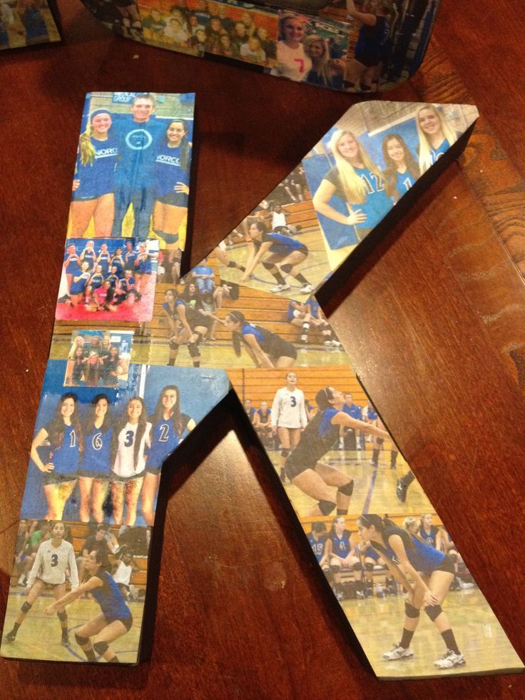 the letter k is made out of pictures of women's volleyball players and their families