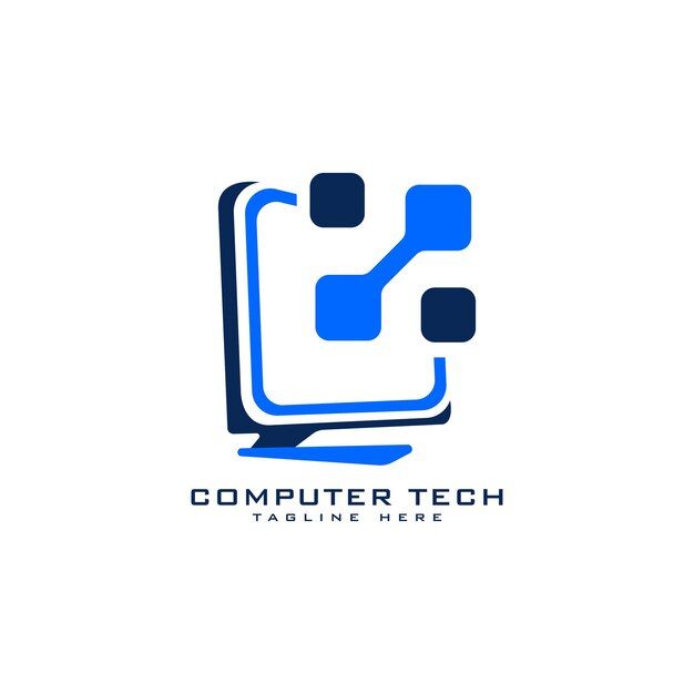 the computer tech logo is blue and has an image of a book on top of it