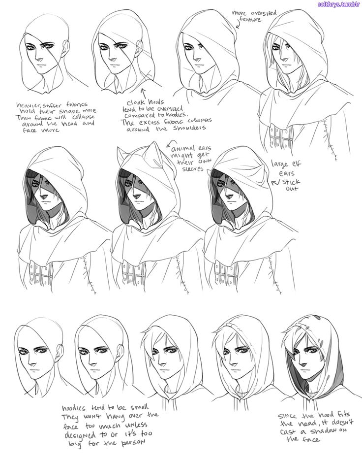 an instruction manual for how to draw the head and shoulders of a woman with hooded clothing