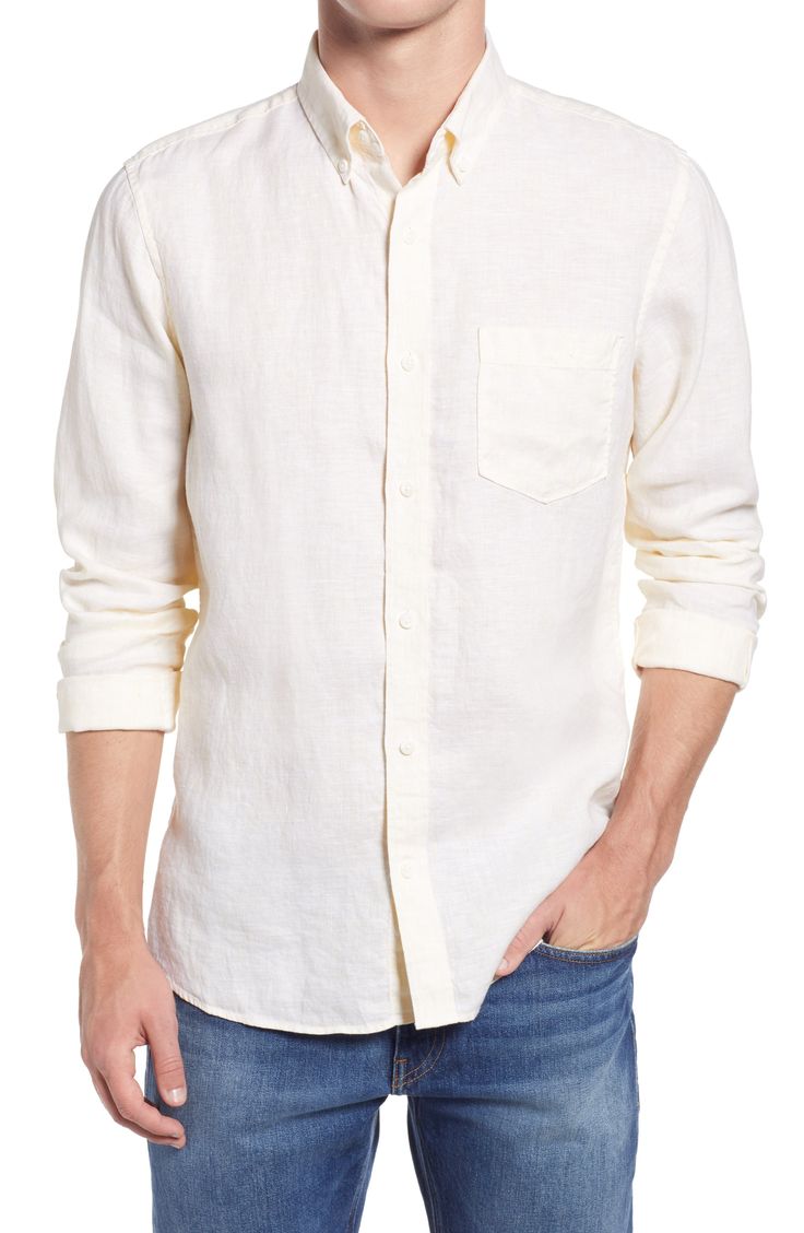 This versatile shirt cut from breathable fabric with a smart button-down collar is one you'll want in every color. Style Name:Nordstrom Trim Fit Solid Linen Button-Down Shirt. Style Number: 6122094. Semi-formal Shirt With Pockets And Relaxed Fit, Semi-formal Relaxed Fit Shirt With Pockets, Relaxed Fit Semi-formal Shirt With Pockets, Relaxed Fit Shirt With Pockets For Semi-formal Occasion, Summer Shirt With Fold Down Collar And Placket, Summer Shirt With Placket And Fold Down Collar, Casual Semi-formal Shirt With Button Cuffs, Casual Shirt With Button Cuffs For Semi-formal Occasions, Collared Slim Fit Shirt With Pockets