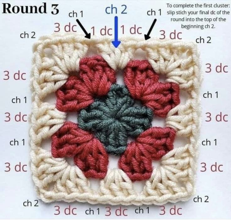 the crochet square is made up of two different colors