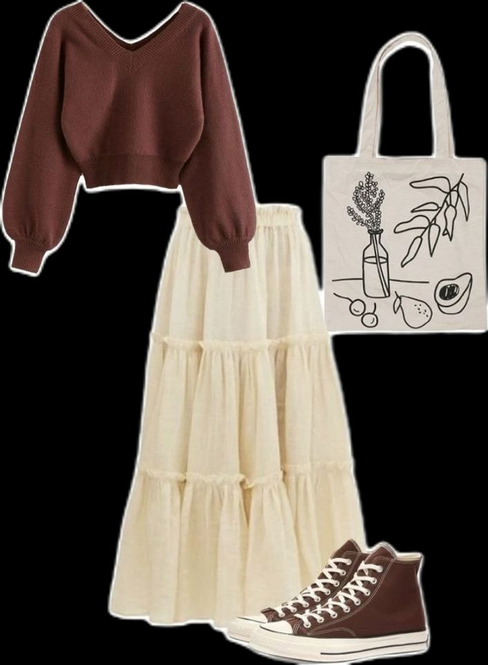 Outfit Ideas Special Occasion, Danish Fashion Women, Outfits With Brown Skirt, Tradwives Outfits, Fall Outfits Long Skirt, Cute Outfits Skirts, Soft Indie Outfits, Outfits With Maxi Skirts, How To Style A Skirt