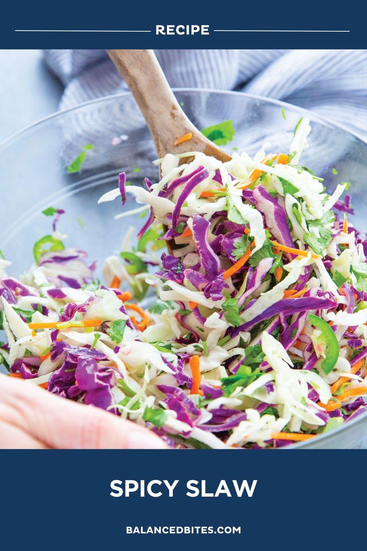 Spicy Slaw Recipe | Balanced Bites Red Cabbage Coleslaw, Purple Cabbage Slaw, Carrot Ribbons, Cabbage Slaw Recipes, Vegan Cabbage, Vinegar Coleslaw, Apple Coleslaw, Red Cabbage Slaw, Carrot Slaw