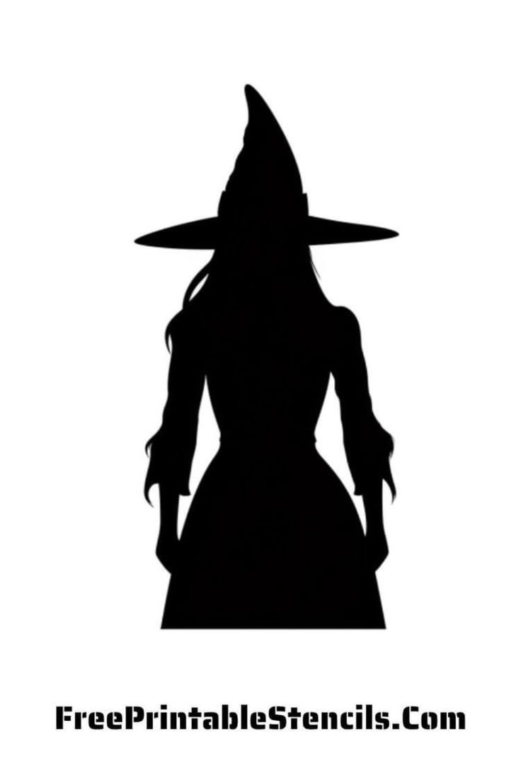 Free Printable Halloween Witch Hat Stencils Free Printable Stencils, Silhouette Printables, Witches Night Out, Free Stencils Printables, Free Printable Halloween, Witch Silhouette, Halloween Props Diy, Homemade Halloween Decorations, Creepy Halloween Decorations