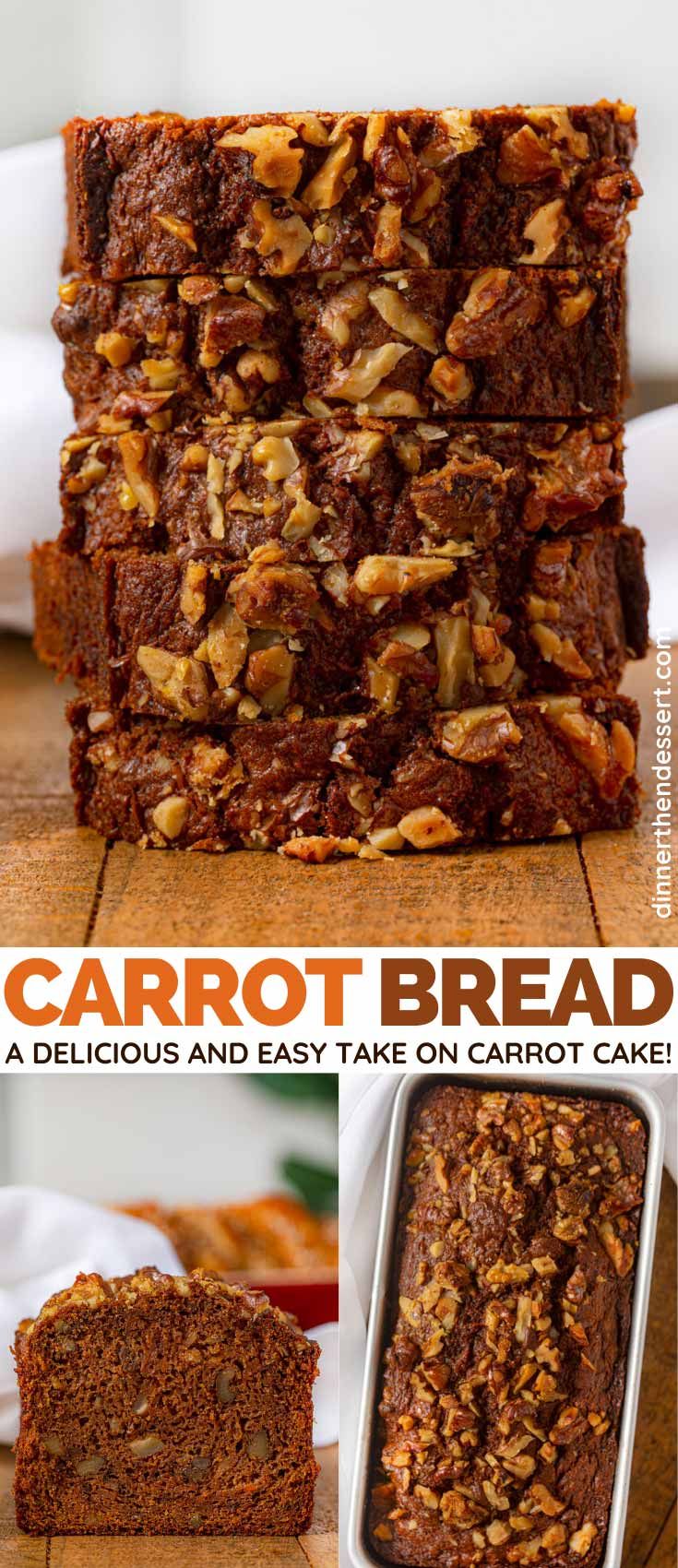 the recipe for carrot bread is shown in three different pictures