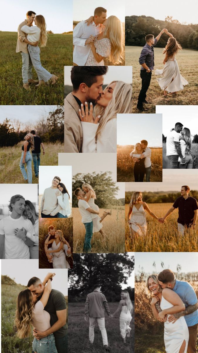 a collage of people standing in a field with their hands on each other's shoulders