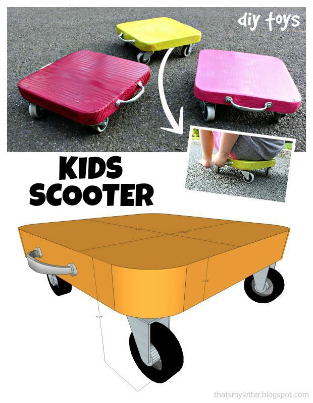 kids'scooter with wheels is shown in three different colors and features an attached tray for storage