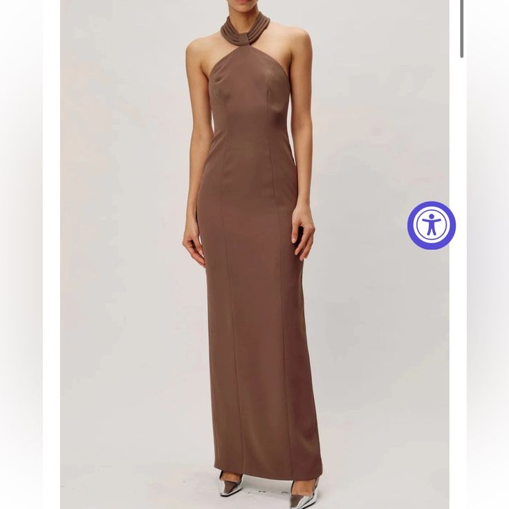 Beautiful Brown Halter Gown Nwt Retails $448, Sold Out Online Elegant Brown Maxi Dress For Night Out, Elegant Brown Maxi Dress For Wedding, Elegant Brown Maxi Dress For Evening, Chic Brown Maxi Dress For Formal Occasions, Elegant Brown Dinner Dress, Elegant Brown Dress For Dinner, Fitted Brown Evening Dress, Elegant Brown Evening Dress, Elegant Brown Evening Dress For Formal Occasions