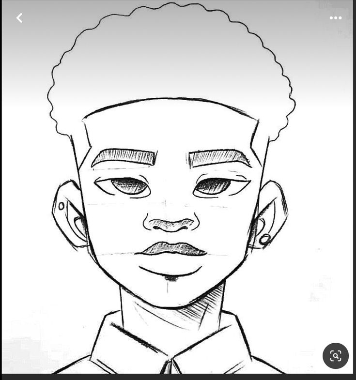 a black and white drawing of a man's face with an afro haircut