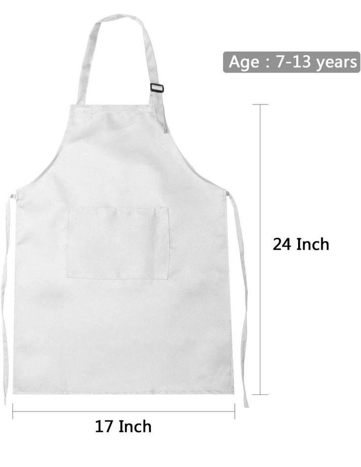 a white apron with measurements for the size