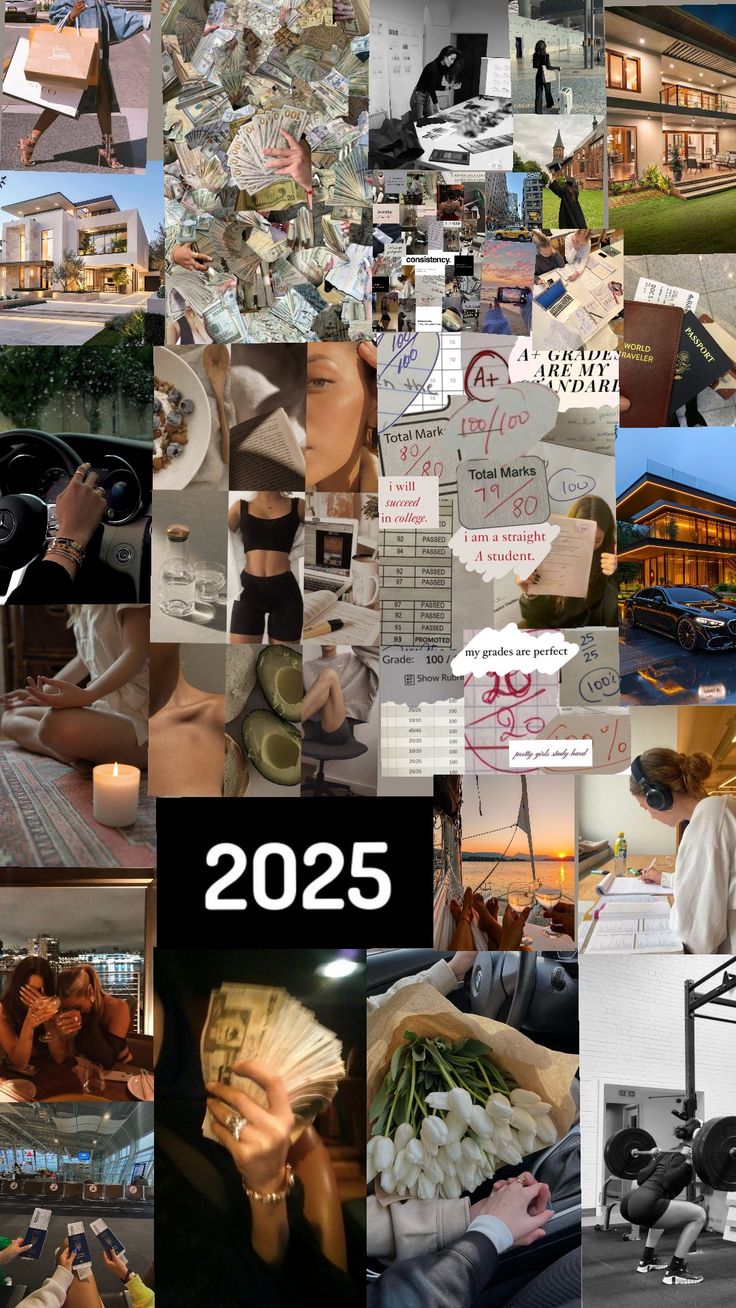 Vision Board Ideas For Nurses, Goals To Achieve In 2025, 2025 Moodboard Ideas, Vision Board For Teenagers, 2025 That Girl Vision Board, Version Board Ideas 2025, New Years Dream Board, Vision Board For New Year, 2025 Goal Boards