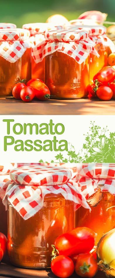 tomatoes and other vegetables sit in jars on a table with the words tomato passata