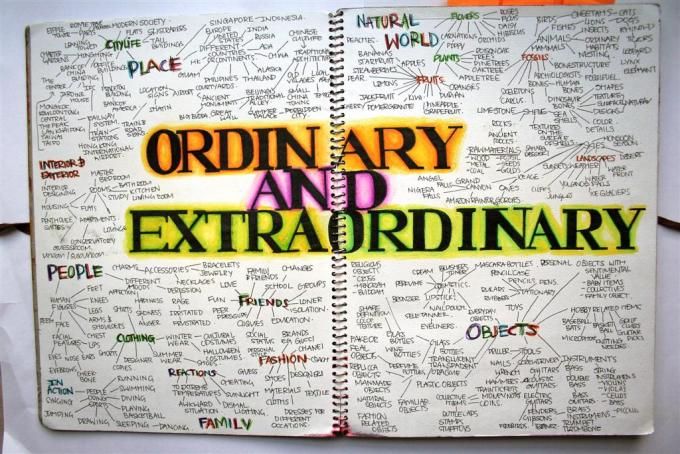 an open notebook with the words ordinary and extraordinary written on it