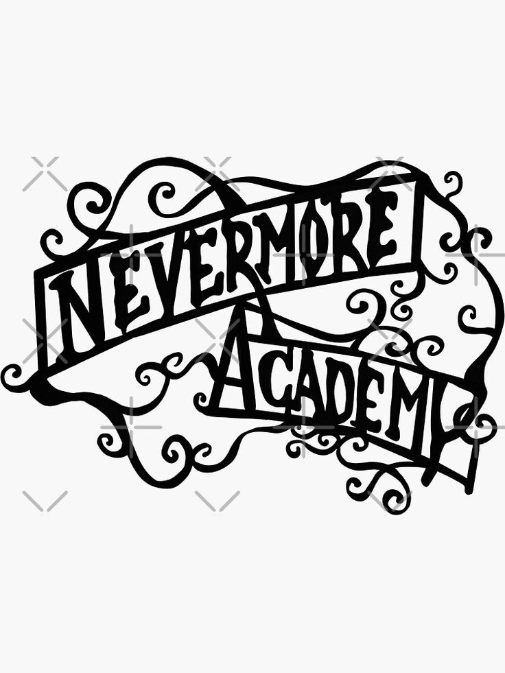 the words nevermoret academy are drawn in black ink