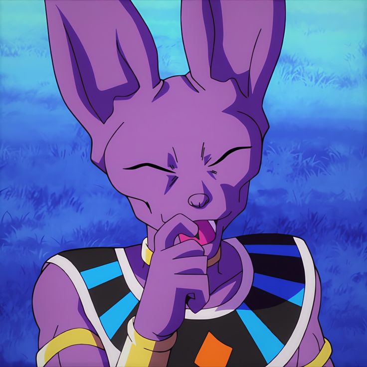 an animated image of a purple bunny eating something