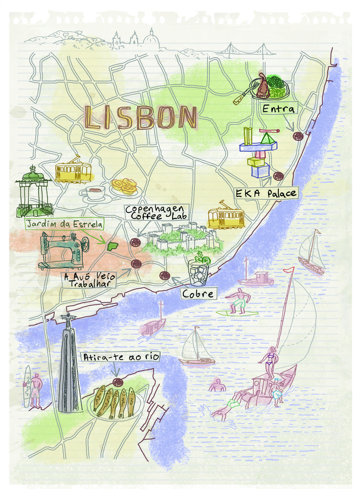 a map of the city of lisbon, with lots of buildings and boats