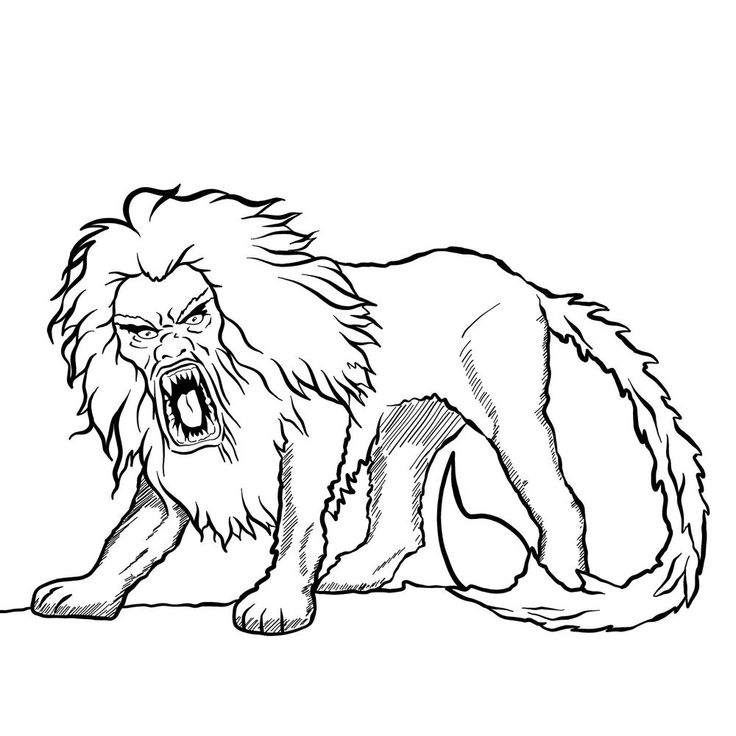 a drawing of a lion with its mouth open