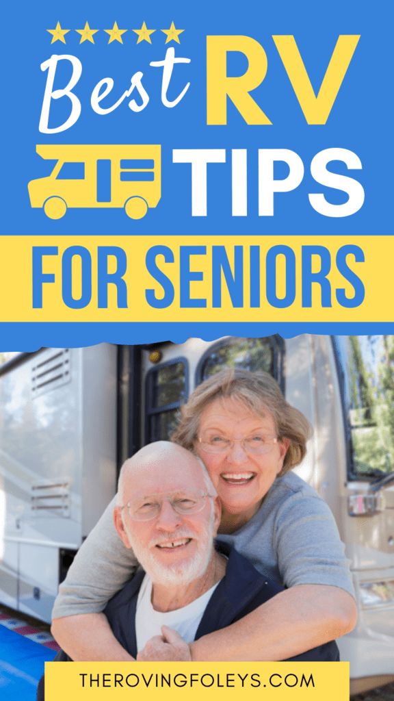 an older couple hugging each other with the words best rv tips for seniors on it