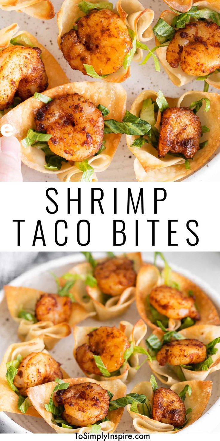 shrimp taco bites are served on tortilla shells