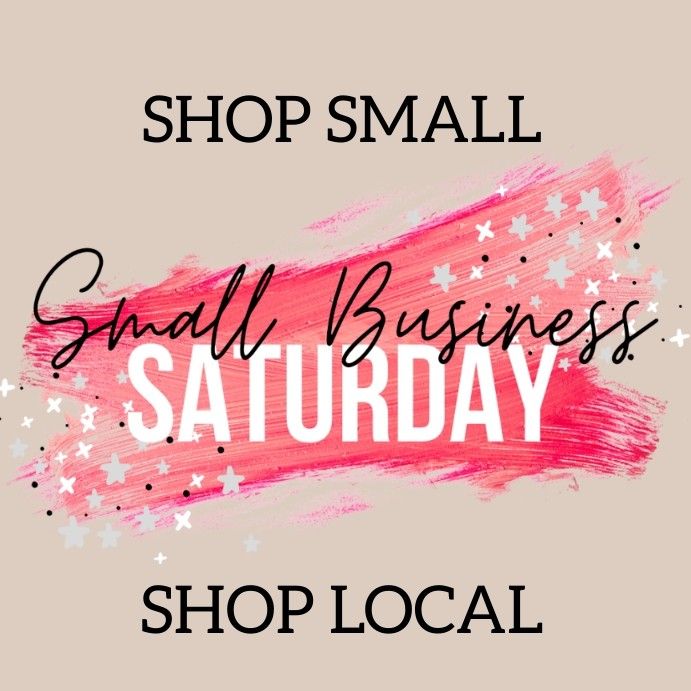 a pink and white sign that says shop small, small business saturday with stars on it