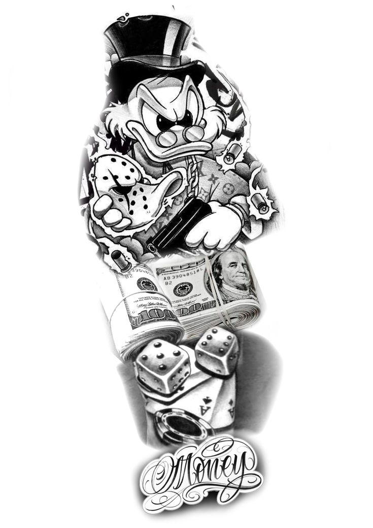 a drawing of a cartoon character on a skateboard with money coming out of it