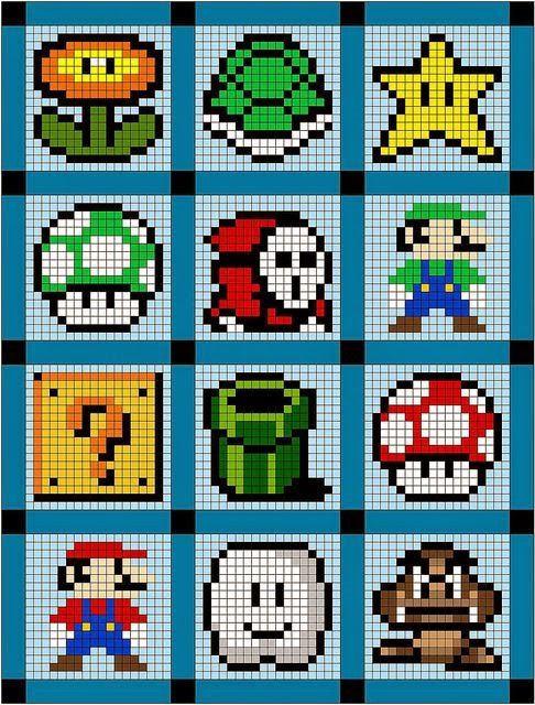 an image of some pixellated video game characters on a blue and black checkered background