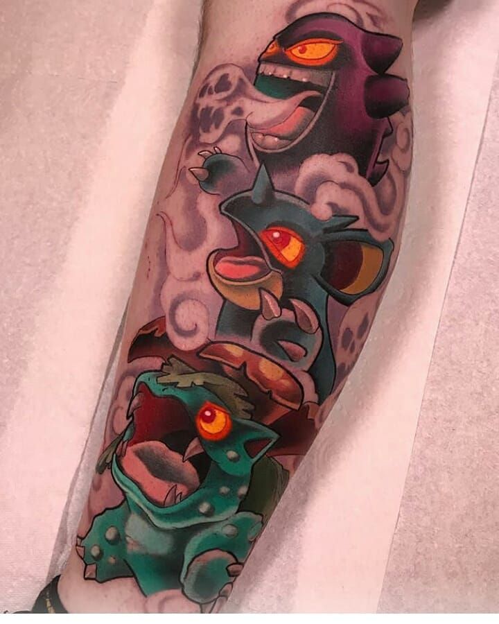 an arm with some cartoon characters on it