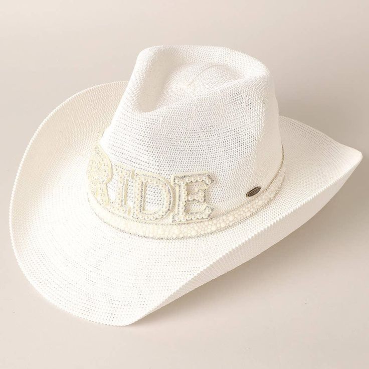 BRIDE Cowboy Hat with Pearl and Rhinestones - UVA/UVB SPF 50 Protection - BRIDE Pearl and Rhinestone Designed Cowboy Hat - 100% Acrylic **Size: One Size Fits All** Bride Cowboy Hat, Scarf Coverup, Rebecca Black, City Bride, Kids Scarf, Straw Hats, Back Jewelry, Holiday Jewelry, Rhinestone Designs