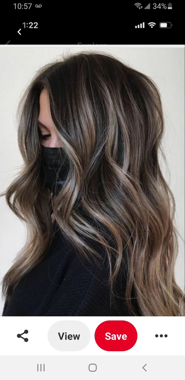 Dark Brown Base With Ash Blonde Balayage, Highlights To Disguise Gray Hair, Trendy Highlights For Brunettes, Brunette With Ash Blonde Highlights, Ashy Babylights On Dark Hair, Deep Brown Hair, Balayage Ideas, Hair Play, Mom Hair