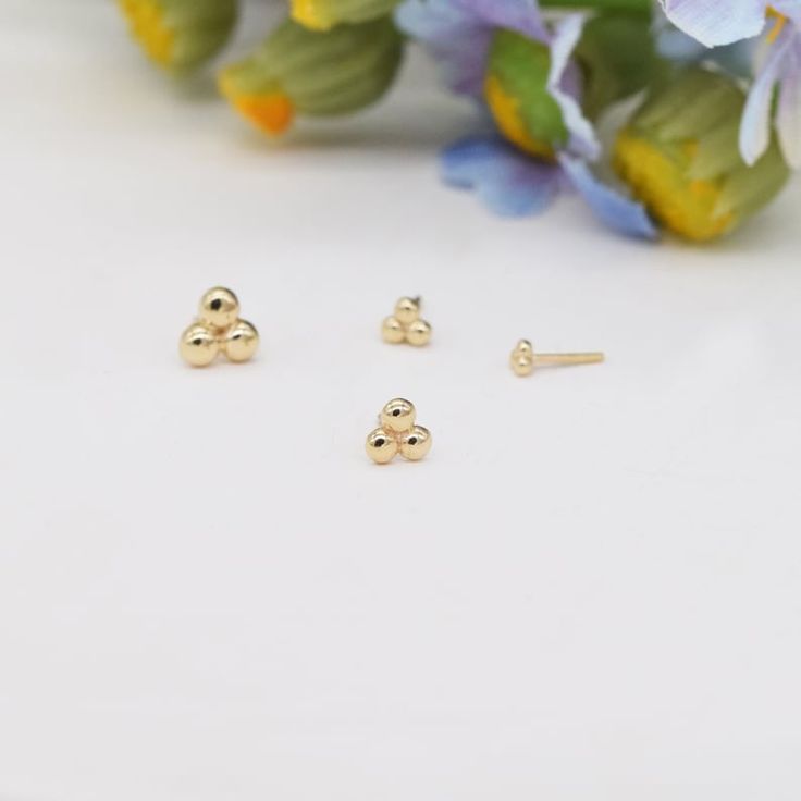 14k Solid Gold Tiny Three Dot Cartilage Stud Earrings Conch - Etsy Dainty Gold Hypoallergenic Cartilage Earrings, Dainty Hypoallergenic Gold Cartilage Earrings, Hypoallergenic Yellow Gold Plated Cartilage Earrings, Dainty Gold-plated Piercings, Dainty Gold Tarnish-resistant Piercings, Dainty Gold Hypoallergenic Piercings, Dainty 14k Gold-filled Piercings, Dainty Hypoallergenic Yellow Gold Piercings, Dainty Nickel-free Yellow Gold Cartilage Earrings