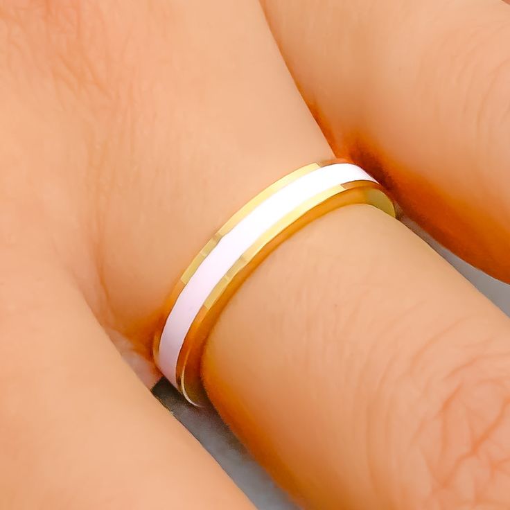 Beautiful Baby Pink 22k Gold Enamel Band Gold Enamel Ring Perfect For Gifting, Gold Enamel Ring For A Gift, Gold Enamel Ring Perfect For Gift, Dainty Gold Enamel Ring Gift, White Enamel Rings With Polished Finish, White Enamel Ring With Polished Finish For Anniversary, Formal White Enamel Ring With Polished Finish, Gold Enamel Ring For Anniversary, Gold Enamel Anniversary Ring