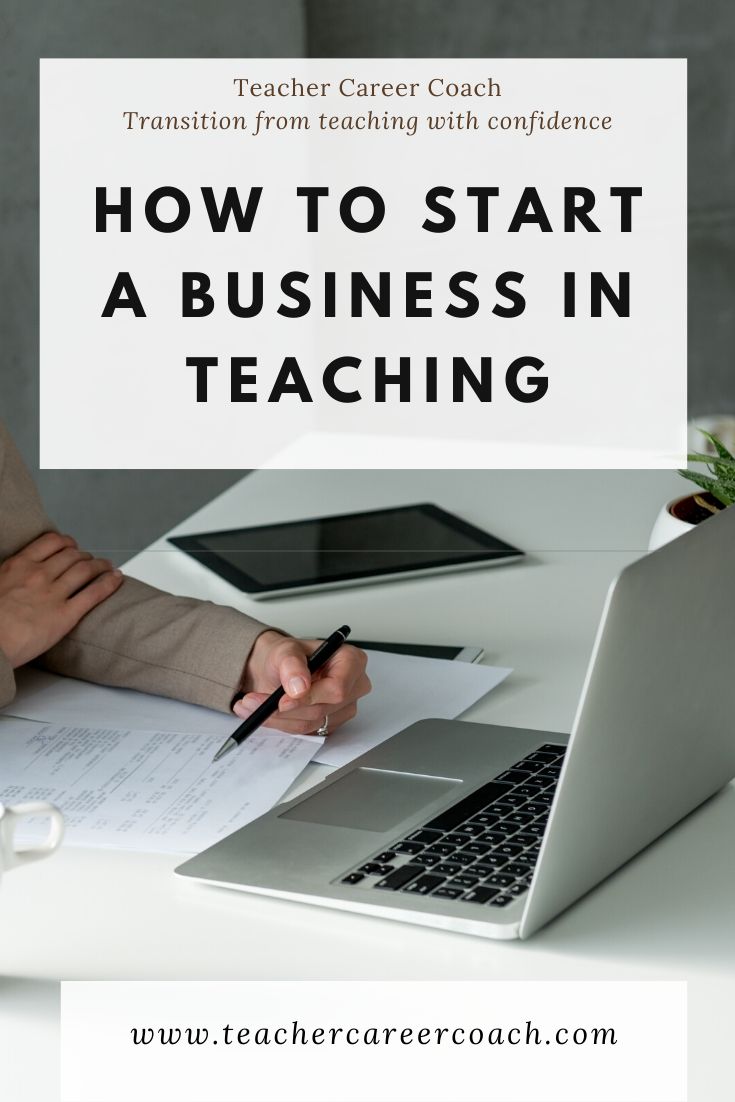 a person sitting at a desk with a laptop and paper in front of them that says how to start a business in teaching