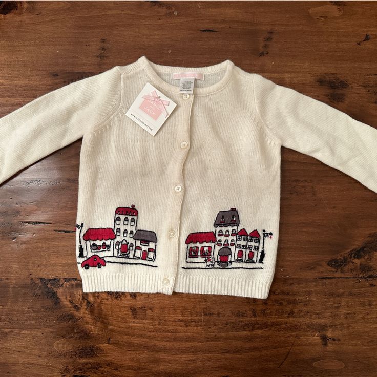 Beautiful Wool Sweater With Embroidered Parisian Embellishment So Soft! Nwt Cute Winter Sweater For Playtime, Fall Cotton Sweater For Playtime, Cotton Sweater For Fall Playtime, Cotton Sweater For Playtime In Fall, Spring Cotton Cardigan For Playtime, Cozy Long Sleeve Sweater For Playtime, Cute Cream Cotton Cardigan, Cute Embroidered Cotton Cardigan, Cute Cream Knit Tops