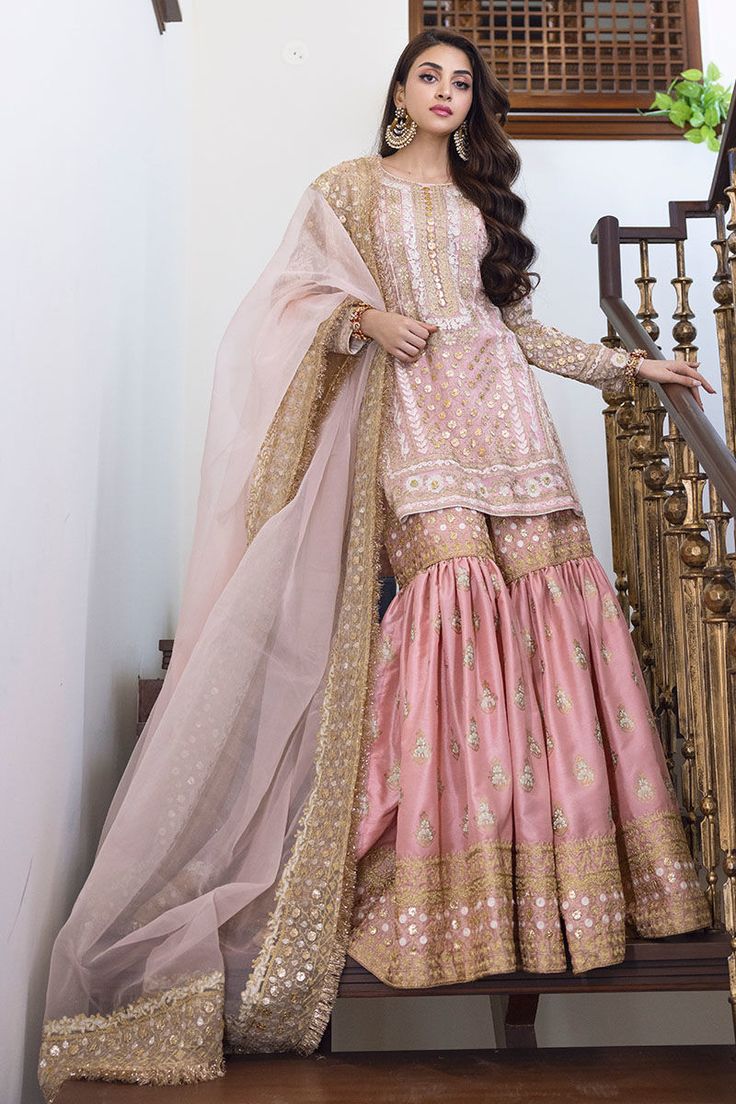 Organza Anarkali Sharara For Eid, Anarkali Style Organza Sharara For Eid, Designer Sharara With Gota Work In Organza, Designer Organza Sharara With Gota Work, Semi-stitched Organza Sharara For Eid, Anarkali Sharara With Gota Work In Organza, Diwali Organza Sharara With Dabka Work, Bollywood Style Organza Sharara With Gota Work, Anarkali Palazzo Set With Gota Work In Organza