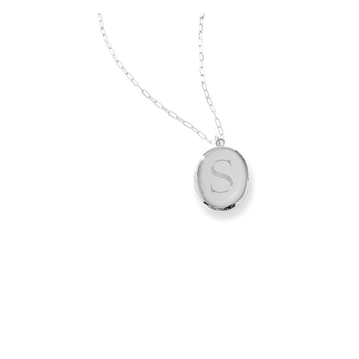 Keep your loved ones close to your heart - this classic locket pendant opens to reveal space for two images, with an elegant monogram on the front. The long length of the chain makes a distinctive style statement. Made in New York from the highest-quality metals, it was designed by Zahava, whose Sarah Chloe line of jewelry has become a favorite among those who understand next-generation personalization.  Locket: 1.25" h x 1" w; Chain length: 36"  .925 sterling silver or 18k yellow gold-plate.  S Classic White Gold Initial Necklace, Classic White Gold Locket Necklaces, Classic White Gold Locket Necklace, Elegant Personalized Pendant Locket Necklace, Classic Oval Link Personalized Necklace, White Gold Oval Link Locket Necklace, Elegant White Gold Oval Link Locket Necklace, Silver Initial Pendant Locket Jewelry, Silver Jewelry Locket With Initial Pendant