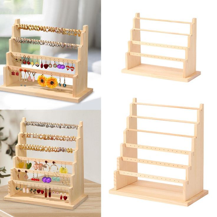 Create your own earrings storage DIY solutions that reflect your personality and save space. Get organized in a fun way! Diy Earring Holder, Wooden Jewelry Stand, Earrings Holder, Earring Display Stand, Router Projects, Jewelry Store Design, Easy Room Decor, Earring Display Stands, Diy Display