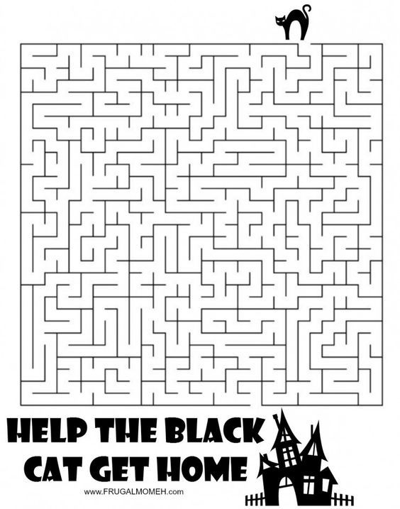 a black cat maze is shown with the words help the black cat get home on it