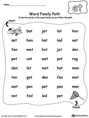 the word family path worksheet is shown in black and white, with an image of