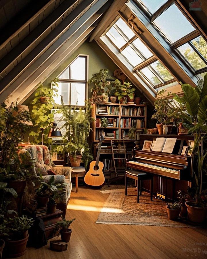 a living room filled with furniture and lots of plants