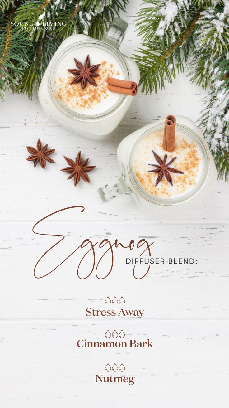 Have yourself a yummy treat with this Eggnog holiday diffuser blend! It combines the sweet and balancing, rich aroma of Vanilla with the warm and comforting hues of Cinnamon Bark and the spicy and energizing hints of Nutmeg essential oil. #holidayblends #autumn #fall #aromatherapy #diffuserblend #essentialoils #youngliving #yleo Nutmeg Essential Oil Young Living, Christmas Diffuser Blends, Aloe Vera Products, Nutmeg Essential Oil, Essential Oil Combinations, Doterra Essential Oils Recipes, Essential Oil Diffuser Blends Recipes, Young Living Essential Oils Recipes, Essential Oils Herbs